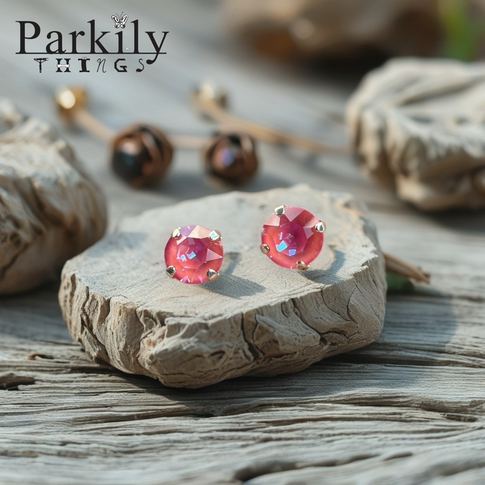 Handcrafted earrings with Swarovski crystal with pink crystals and silver
